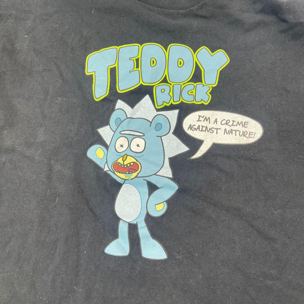 Rick and Morty Teddy Rick T-Shirt Adult 2XL Cartoon Graphic Black Tee